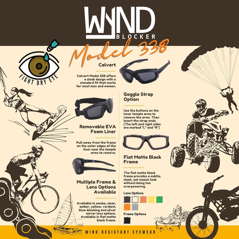 WYND Blocker نظارات ركوب الدراجات النارية من كالفرت للرياضات المتطرفة - نظارات شمسية جافة للعين (الموديل 338) - Image 4